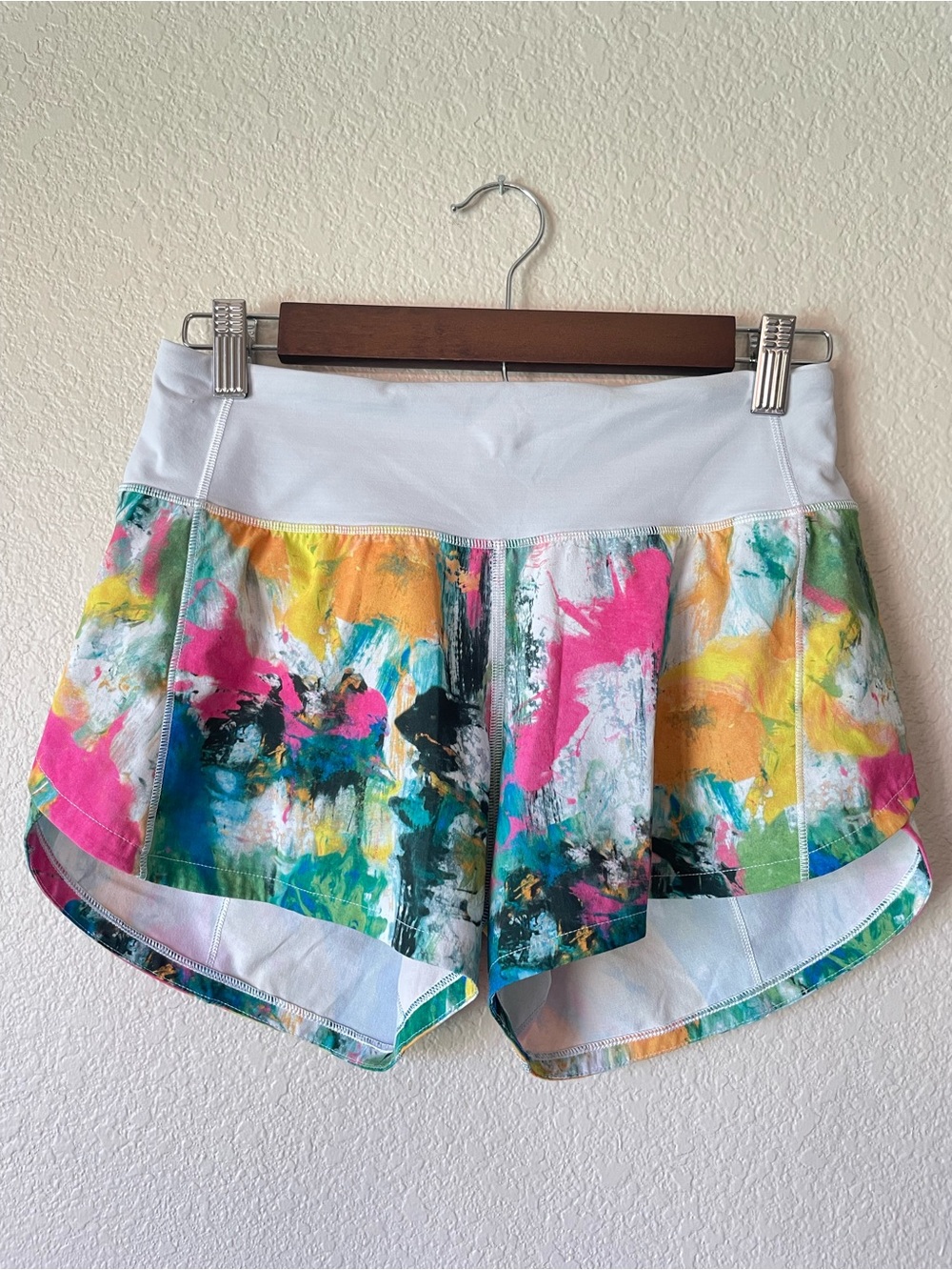 lululemon athletica White-Waistband Athletic Shorts with Multicolor Splash Print